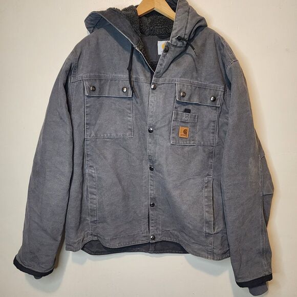Vintage Carhartt Jacket Sherpa Lined Snap Up Hooded J284-GVL Gravel Mens Large - Picture 11 of 11